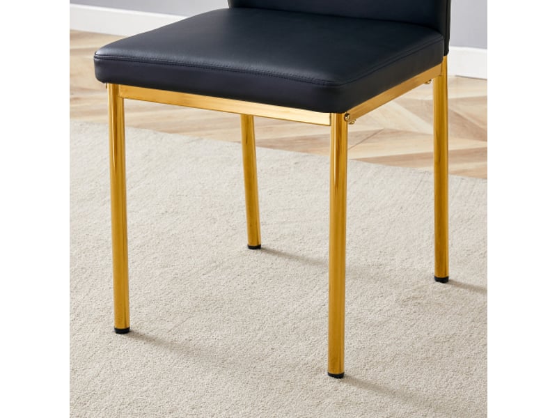 Lot de 4 chaises à manger chic - dossier noir pu à motif vertical - pieds métalliques dorés - design moderne - Conforama E