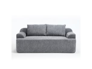 Canapé convertible 2 places à assise basse avec coussins amovibles - mousse et ressorts, tissu côtelé - gris