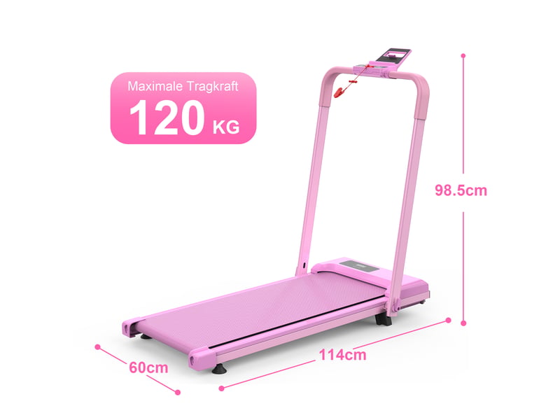  Tapis de course pliable 3 en 1 rose avec inclinaison réglable, connexion aux applications, charge 120 kg  - Conforama D