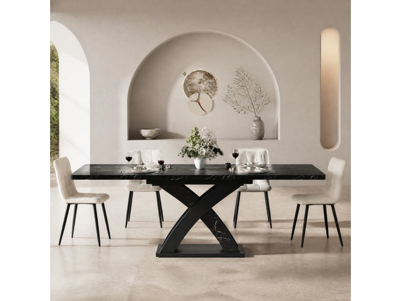 Table à manger extensible 120 à 160 cm, jusqu’à 6 personnes, mdf et métal, noire - Conforama D