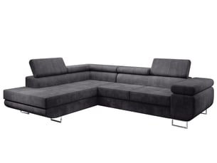Canapé d'angle gauche convertible <strong>AX LIVING </strong> <strong>Kanya</strong> 5 places Velours gris avec coffre de rangement