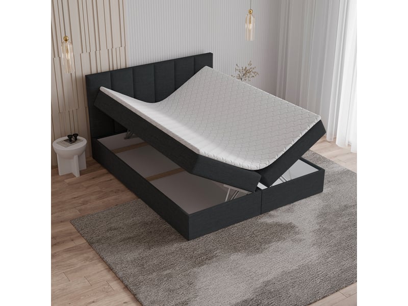 Boxspring meril 200x200 cm, lit complet avec matelas, noir - Conforama C