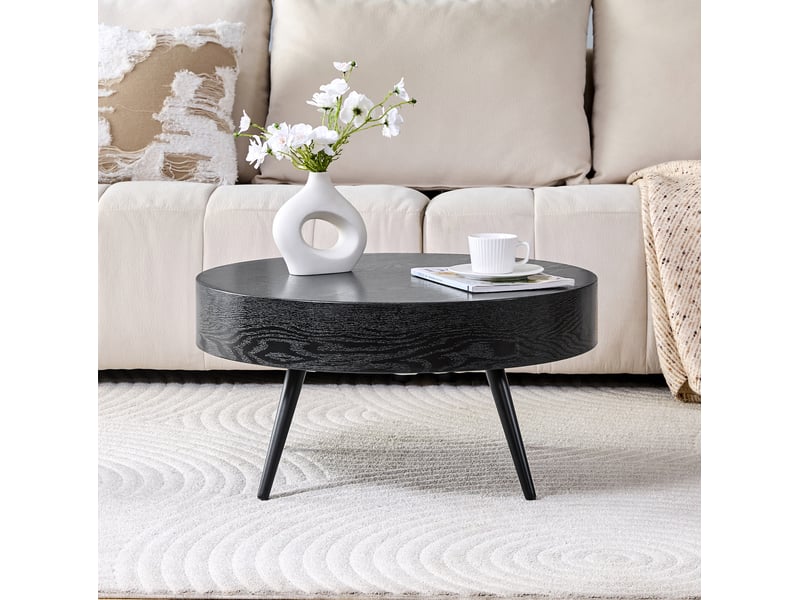  Table basse ronde ø70 cm hauteur 35,5 cm en mdf et métal noir  - Conforama C