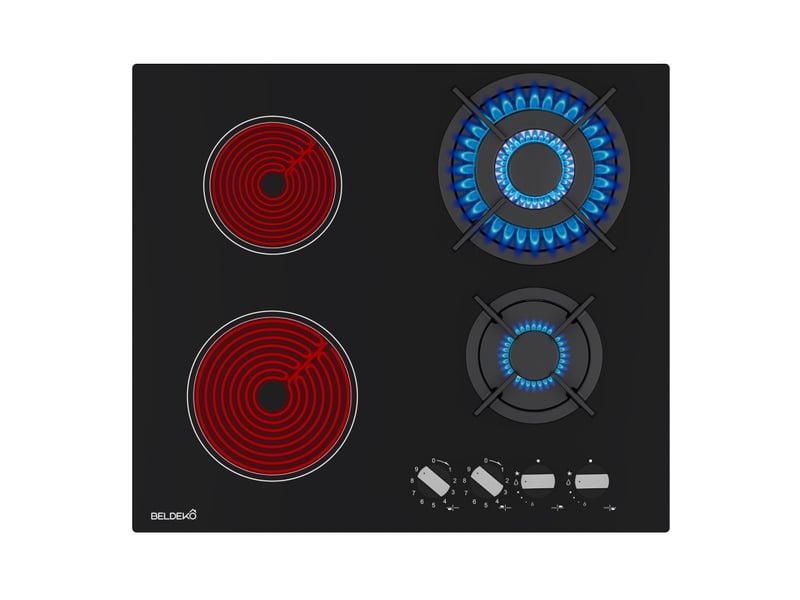 Plaque de cuisson mixte gaz et vitrocéramique 4 foyers - double couronne - 8200 w - manettes - Conforama A