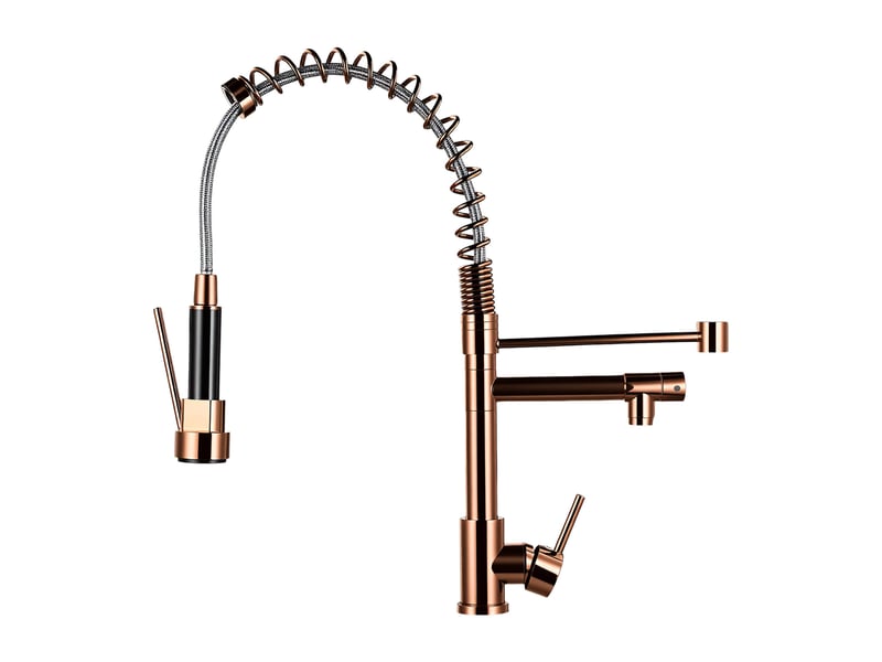 Mitigeur cuisine pivotant 360°- robinet 46cm avec ressort extensible et 2 modes de pulvérisation - rose gold - Conforama A