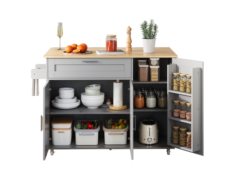  Desserte mobile cuisine 132,5x44(70)x90 cm, plan extensible 120x44-120x70, rangement modulable, panneau mdf, gris  - Conforama A