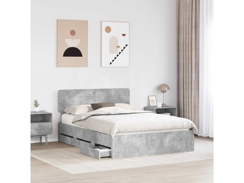  Lit double- lit adulte -  cadre de lit gris béton 150 x 200 cm bois d’ingénierie  - Conforama B