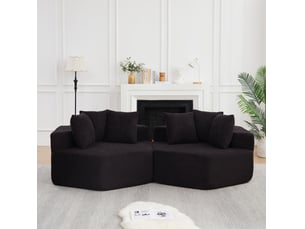 Fauteuils modulables compressés et hexagonaux souples lot de 2, assise de 2 places, en tissu chenille, couleur noir