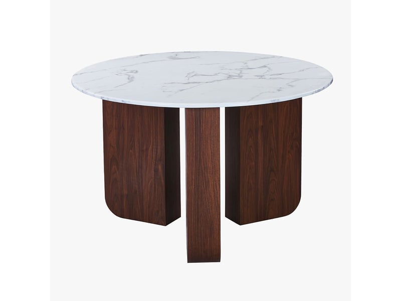  60 table basse ronde en marbre composite pieds couleur bois foncé d60  - Conforama A