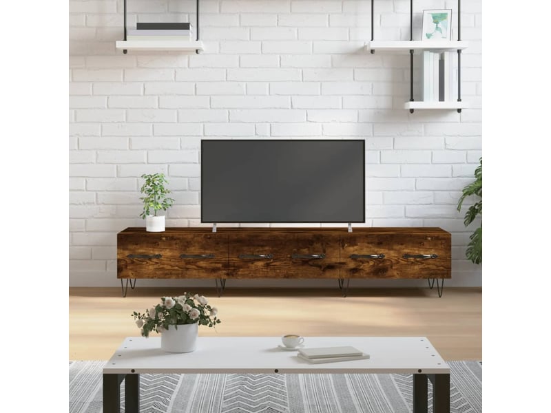 Meuble tv ; banc tv ; armoire tv chêne fumé 150x36x30 cm bois d'ingénierie  - Conforama C