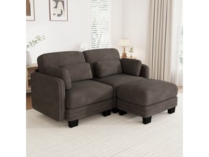 Canapé d’angle modulable 176 cm 2 places avec ottoman, coussins d’accoudoir amovibles, coussins lombaires épais à soutien renforcé, chenille, brun café