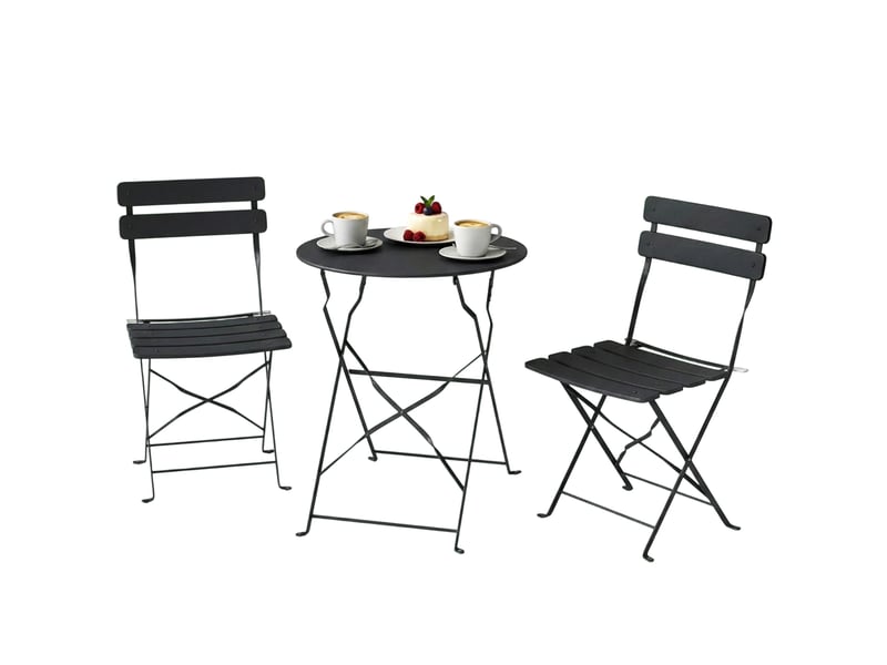  Ensemble bistrot de jardin 3 pièces table et 2 chaises pliantes métal noir  - Conforama B