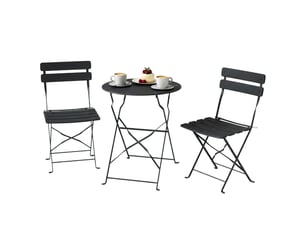 Ensemble bistrot de jardin 3 pièces table et 2 chaises pliantes métal noir