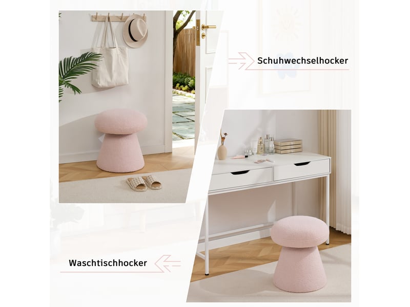  Pouf repose-pieds pivotant 360° forme champignon 41x41x44 cm tissu teddy rose  - Conforama E