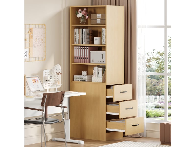 Bibliothèque 60x38x180 cm, tiroirs latéraux interchangeables, pour salon, bureau et chambre, aggloméré, couleur chêne  - Conforama D