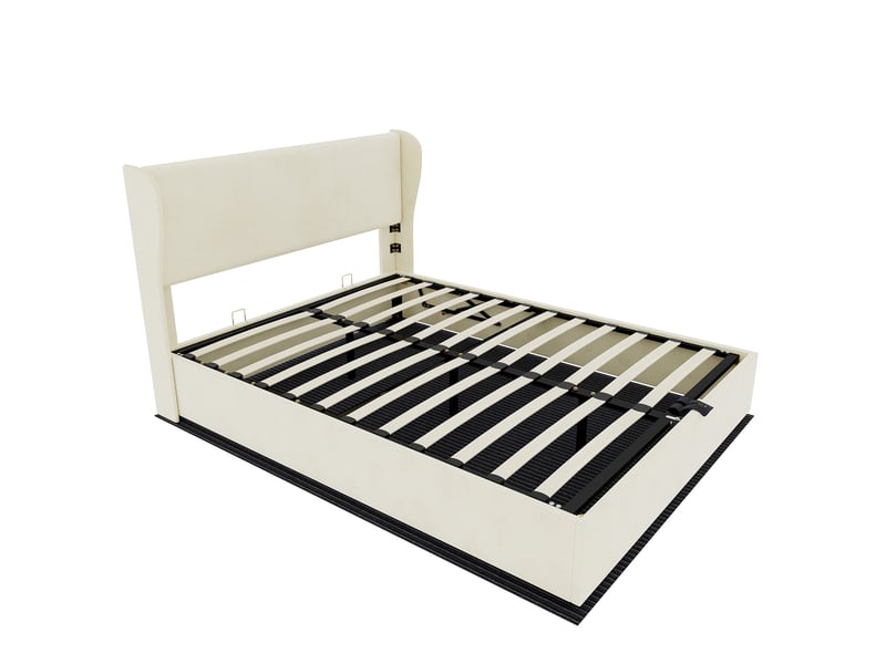  Lit tapissier en tissu beige 160x200cm  - Conforama D