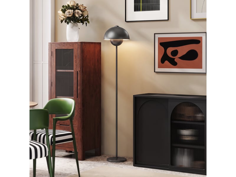  Lampadaire, abat-jour rond, interrupteur au pied, câble long, style élégant, métal, gris  - Conforama C
