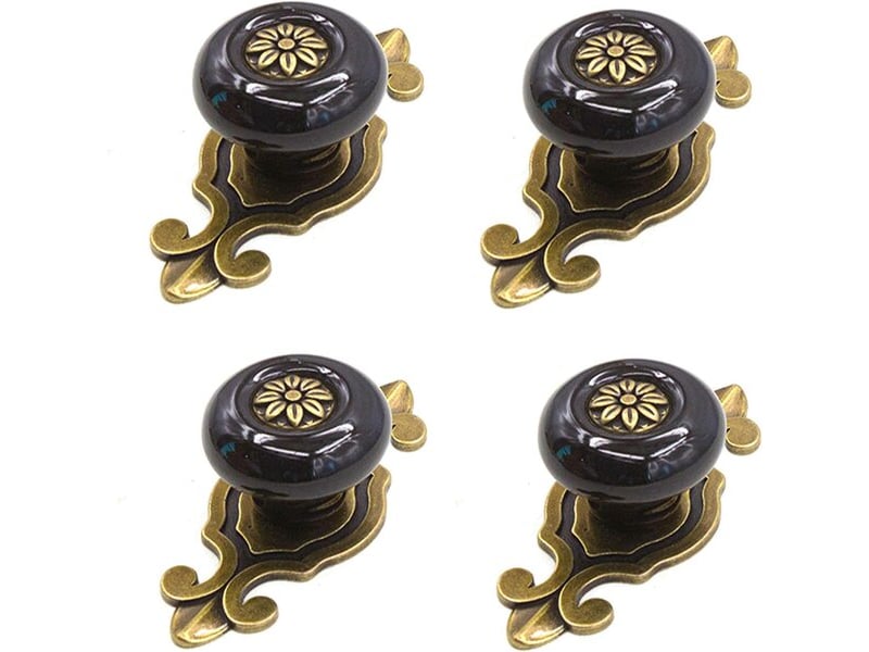  Lot de 4 poignées en céramique noire de 30 mm, poignées vintage pour portes, meubles et salles de bain  - Conforama A