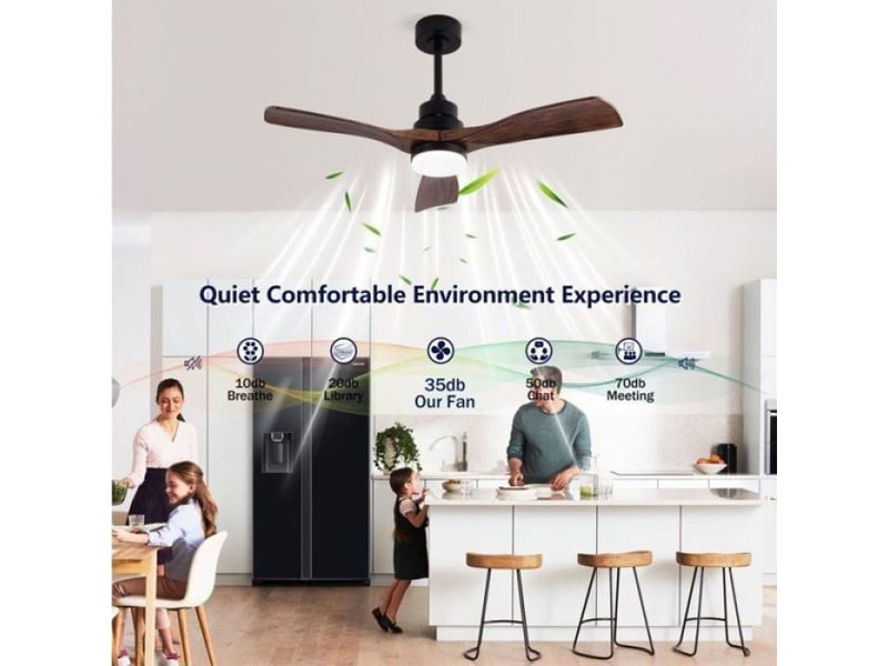  Ventilateur plafond 107 cm avec éclairage - télécommande 6 vitesses, moteur cc réversible - noir et noyer foncé  - Conforama E