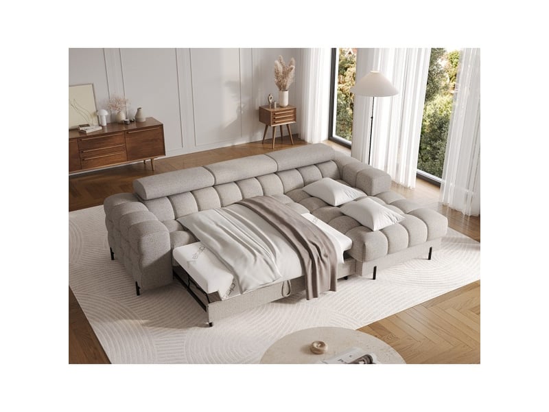  Canapé d'angle droit convertible beige chiné allure contemporaine 285x99x181cm filtro  - Conforama B