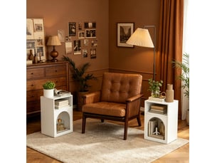 Lot de 2 tables de chevet blanches en mdf avec 2 niches ouvertes, design arqué moderne pour votre chambre