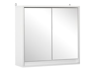 Meuble de salle de bain avec miroir, 2 portes et étagère réglable, style moderne, fixation murale, 48 x 14,5 x 45 cm, blanc