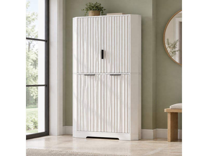 Meuble d'angle avec 4 portes et étagères réglables en mdf blanc pour cuisine, salon et salle à manger 60×60×172 cm - Conforama C