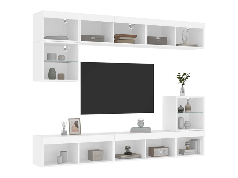 Meuble tv - unités murales tv avec led 8 pcs blanc bois d'ingénierie - Conforama E