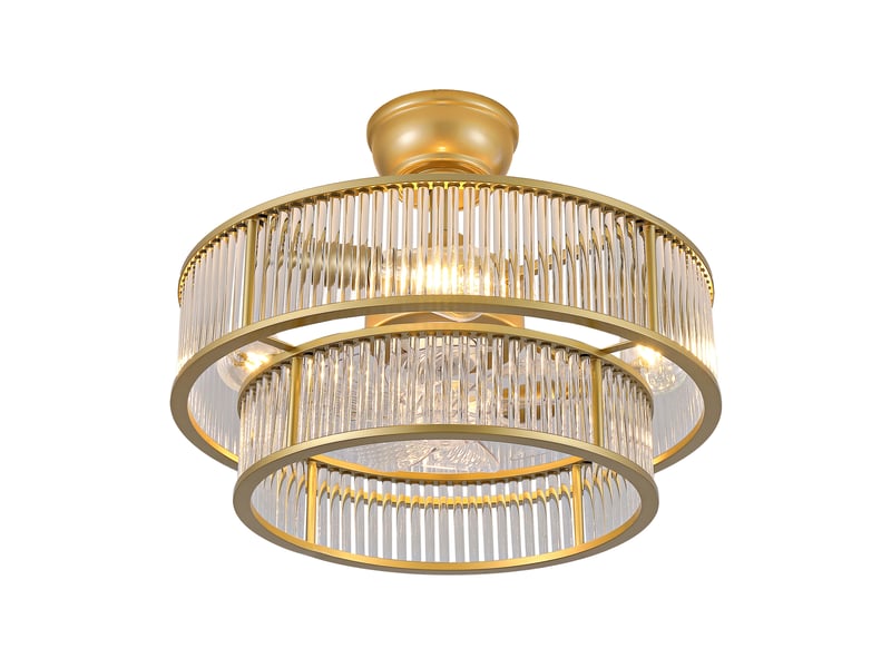  Ventilateur de plafond avec éclairage 50 x 50 x 39 cm doré, pales abs, 6 vitesses et minuterie  - Conforama D