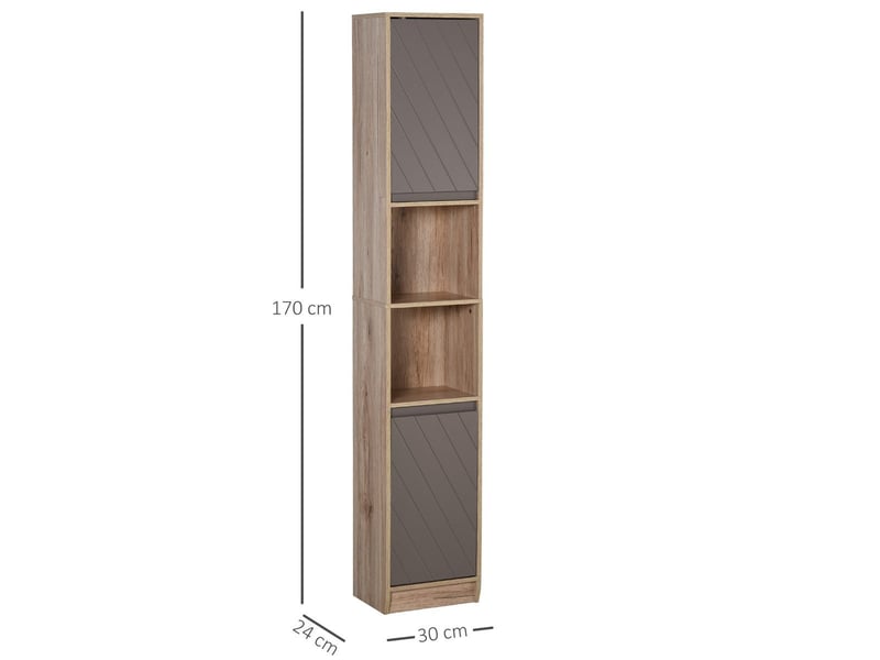  Colonne de salle de bain étroite 2 portes 2 étagères ouvertes 30x24x170 cm chêne et gris 834-240 - Conforama E