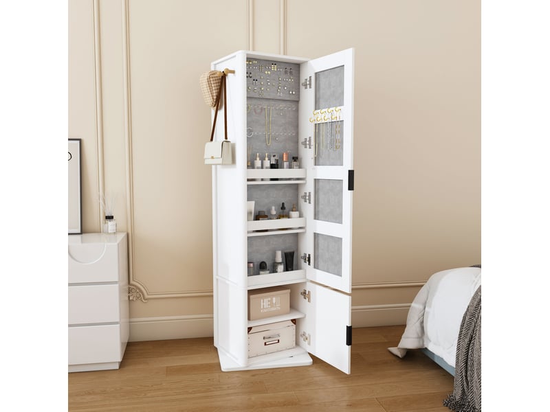  Armoire à bijoux modenvie pivotante à 360° avec miroir psyché 50 x 50 x 170 cm blanche  - Conforama B