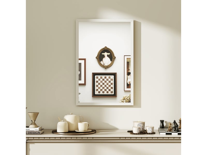  Miroir mural rectangulaire 60 x 40 cm, cadre en bois blanc, salon ou chambre, idéal pour la salle de bain  - Conforama A