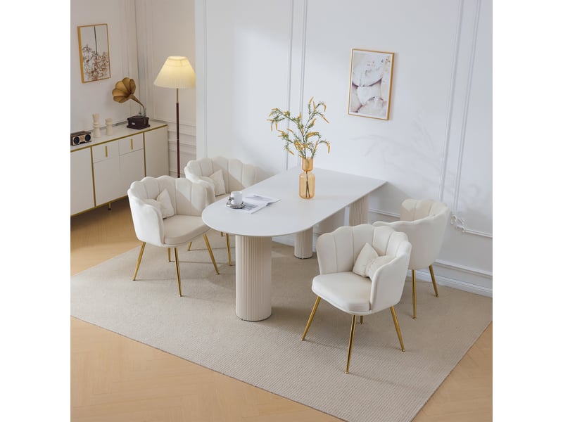  Lot de 4 chaises de salle à manger 58x63x77cm – avec pieds dorés - coussin papillon velours - beige  - Conforama B