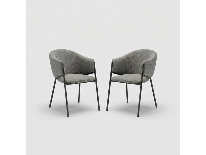  Lot de 2 chaises rembourrées en tissu bouclette easy-clean duna - gris foncé  - Conforama A