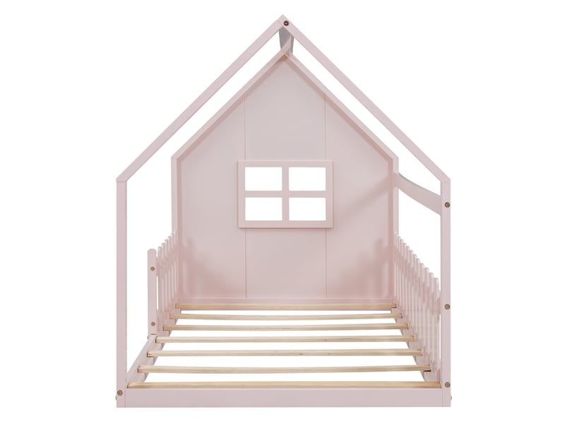  Lit cabane,lit plat pour enfants en pin et mdf 90x200cm,en forme de maison,rose lit enfant rose - Conforama D