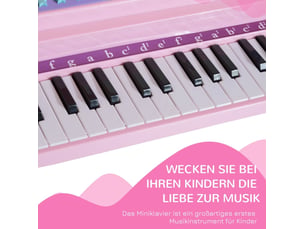 Piano électronique enfant 37 touches rose en abs, tabouret et microphone avec fonctions musicales pour 3 à 6 ans