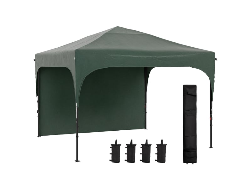  Gazebo de jardin 3x3m avec hauteur réglable, 1 paroi latérale étanche, 4 sacs de sable et sac de transport (vert)  - Conforama A