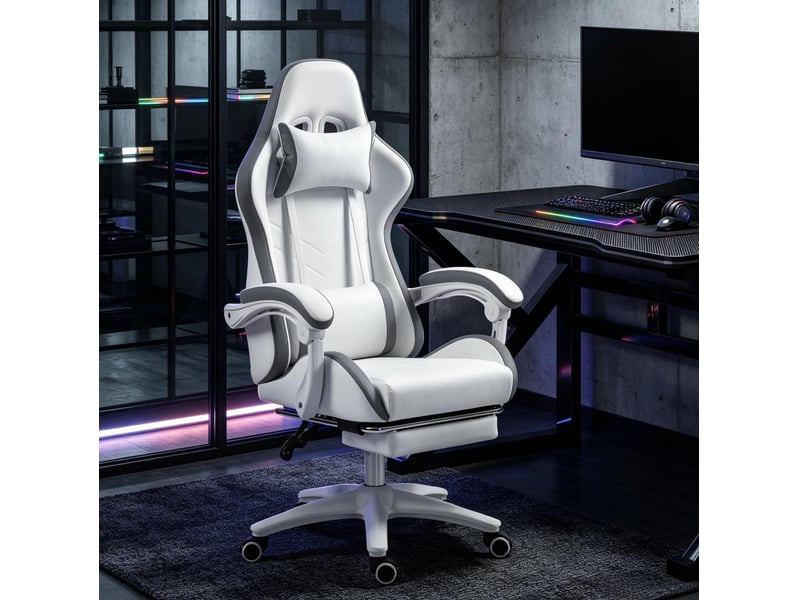  Fauteuil de jeu 65x65 cm inclinable à 135° polyuréthane (pu) blanc et gris  - Conforama B