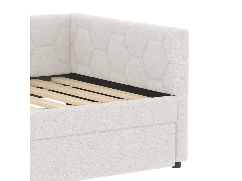  Lit gigogne 90x200 cm, lit enfant, ports usb type-c, lampe de chevet et sommier, velours et mdf, blanc, sans matelas  - Conforama R