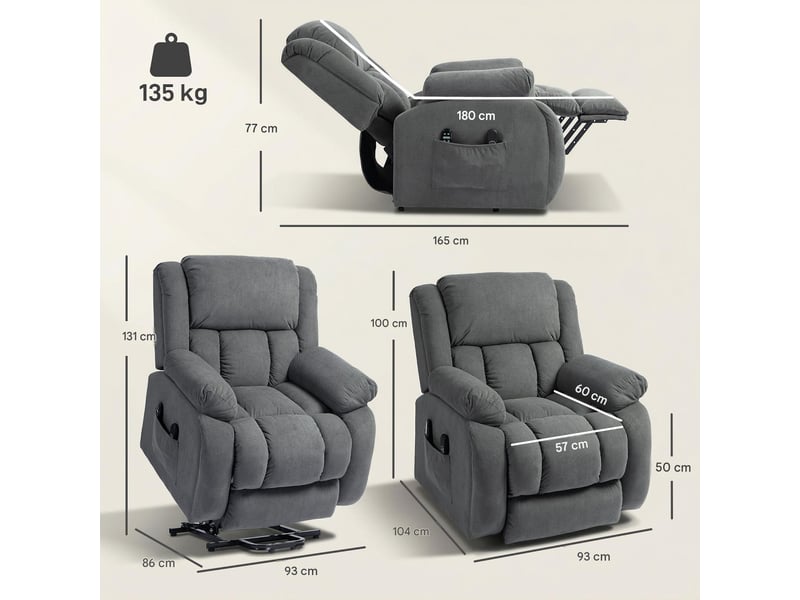 Fauteuil releveur électrique massant chauffant tissu effet velours 93x104x100 cm  - Conforama C