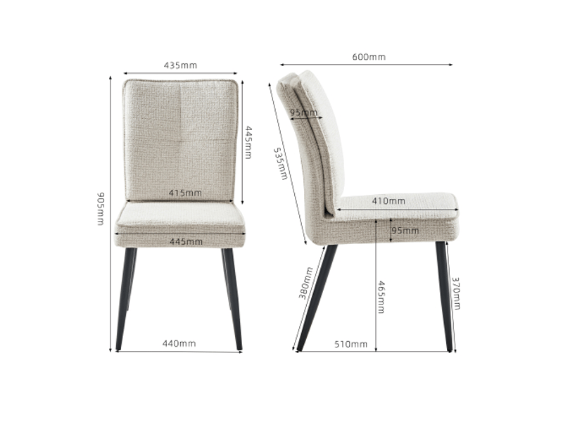  Lot de 2 chaises de salle à manger piètement métal, velours effet pied-de-coq crème pour salon et cuisine  - Conforama C