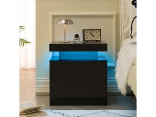 Table de chevet avec 2 tiroirs, niche ouverte et éclairage led pour chambre en bois d’ingénierie noir