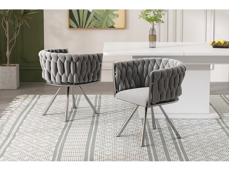 Lot de 6 chaises pivotantes en velours gris avec base argentée et pieds métalliques, style luxueux - Conforama B