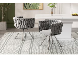 Lot de 6 chaises pivotantes en velours gris avec base argentée et pieds métalliques, style luxueux