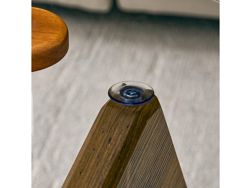  Table basse ronde en verre trempé, socle géométrique en mdf effet bois, ø 79 cm, hauteur 45 cm  - Conforama R