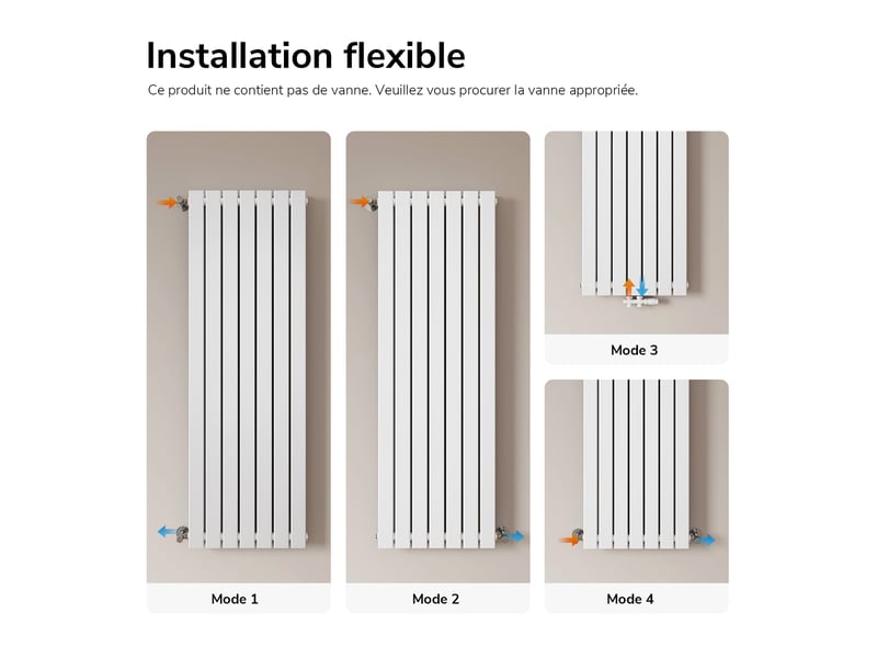 Emke radiateur eau chaude en acier tube plat radiateur mural blanc 160 x 53,8 cm 1691w double couche - Conforama D