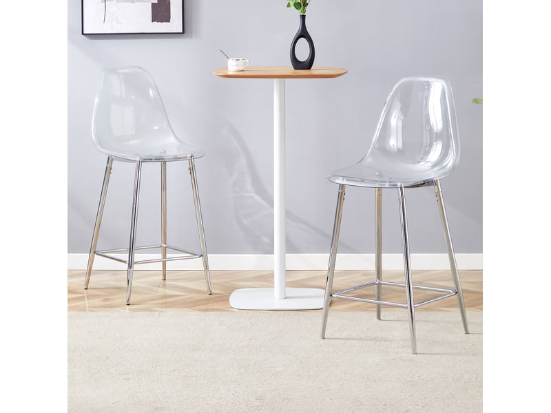  Tabouret de bar transparent avec repose-pieds et structure métallique, style moderne, en plastique, argent  - Conforama C
