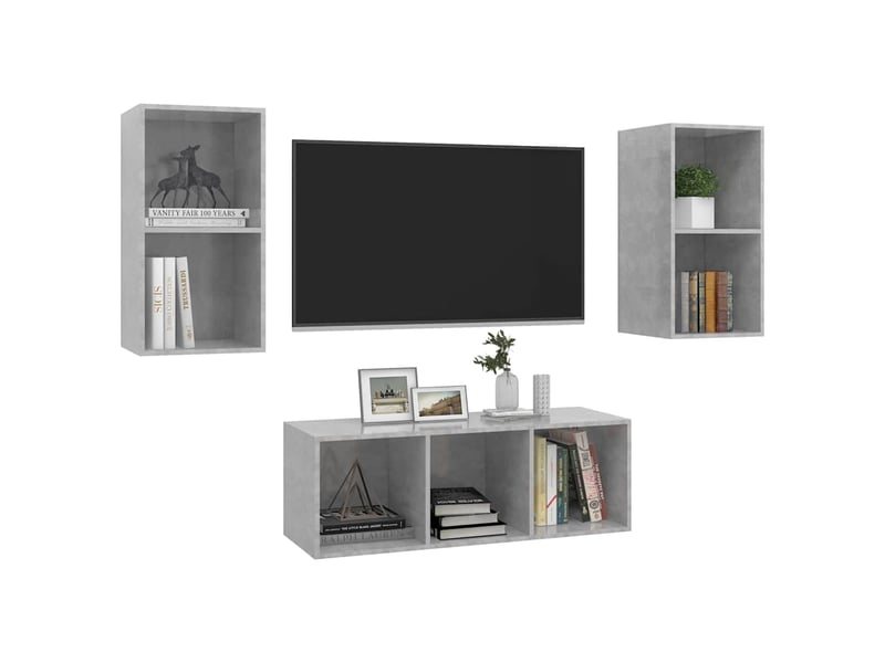  Ensemble de meuble tv - banc tv - meuble de rangement 3 pcs gris béton bois d'ingénierie  - Conforama C