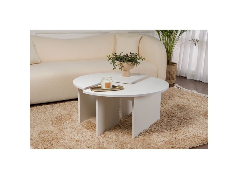  Table basse ronde en bois mdf mélaminé blanc naturel ø90 x 41 cm  - Conforama B