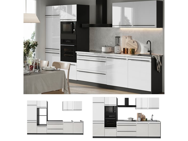 Vicco cuisine, blanc haute brillanceanthracite, 340cm sans plan de travail - Conforama D